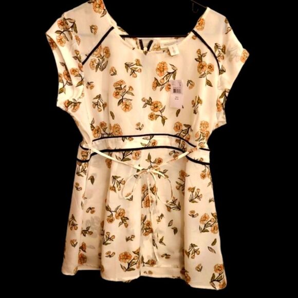 Motherhood Maternity Tops - Motherhood Maternity Top Floral Zipper Piping Summer Sz L